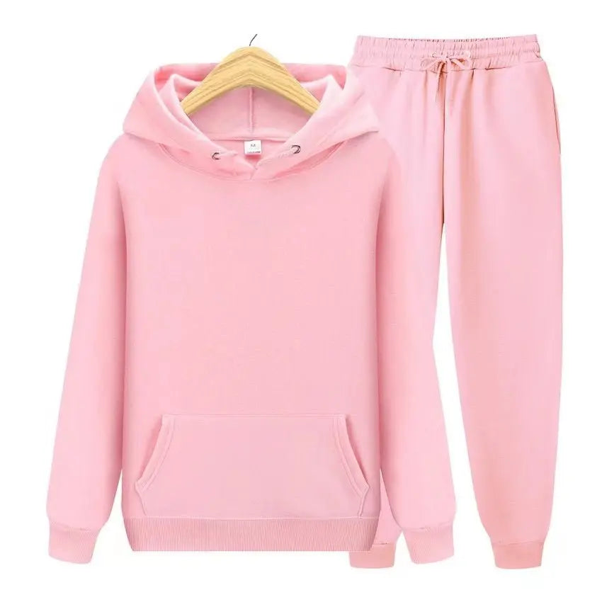 Męski komplet dresowy – bluza z kapturem i spodnie joggery – Różowy