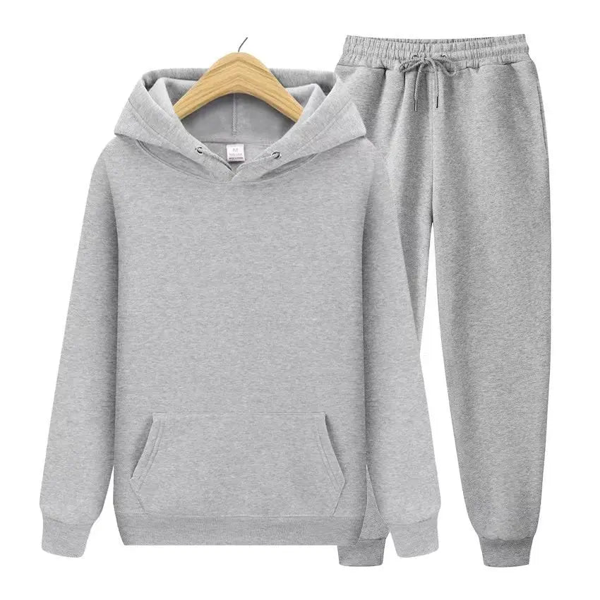 Męski komplet dresowy – bluza z kapturem i spodnie joggery – Szary