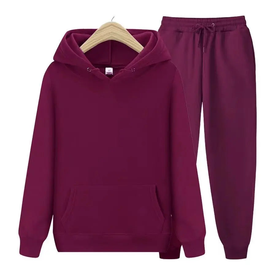 Męski komplet dresowy – bluza z kapturem i spodnie joggery – Winny