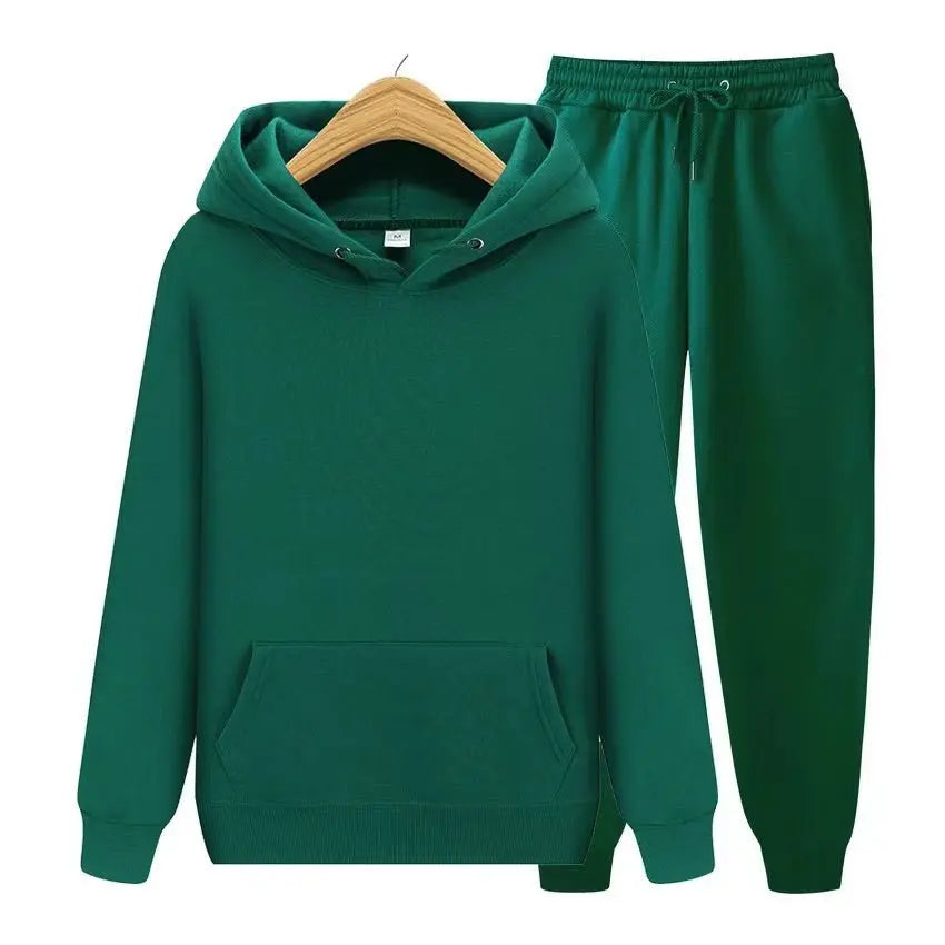Męski komplet dresowy – bluza z kapturem i spodnie joggery – Zielony