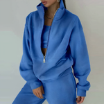 Damski dres dwuczęściowy – bluza z półzamkiem i spodnie – Niebieski