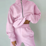 Damski dres dwuczęściowy – bluza z półzamkiem i spodnie – Różowy